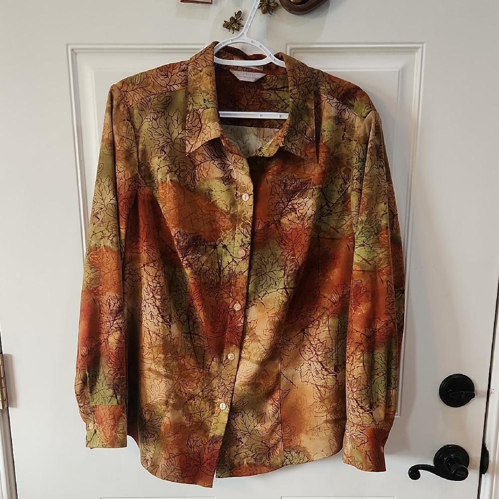 CJ Banks Earth Tone Button Down Top